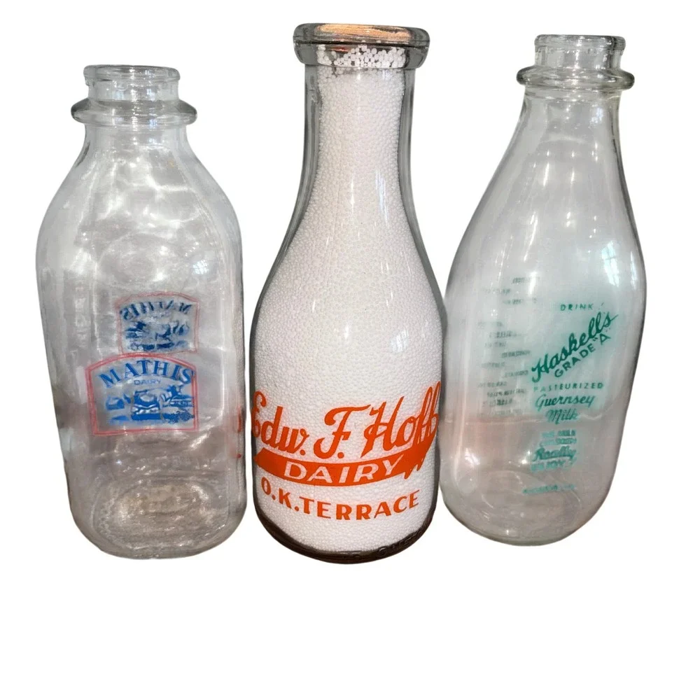 Vintage Pyroglaze Milk Bottle Set Multicolor Mathis Hoff Haskell